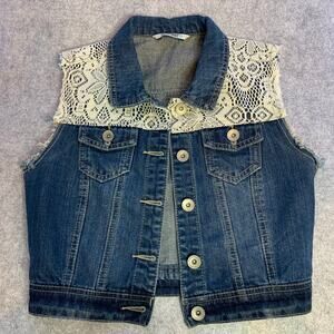 Highway Jeans Denim and Lace Jean Vest, Small, Cowgirl Vest, Country and Western
